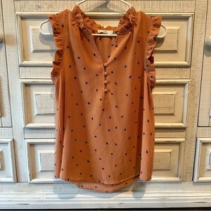 Small Ruffled Sleeveless Top - Orange with Black Dots